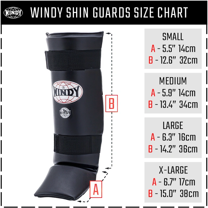 Windy Kickboxing Shinguards Sizes