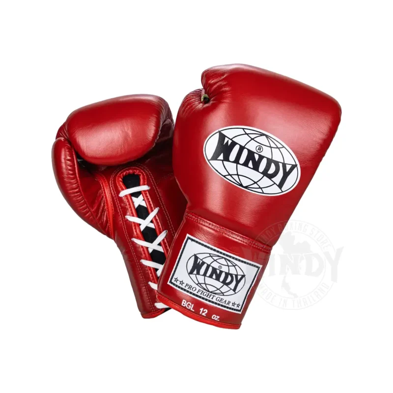 Windy Lace Up Gloves Red front and back view