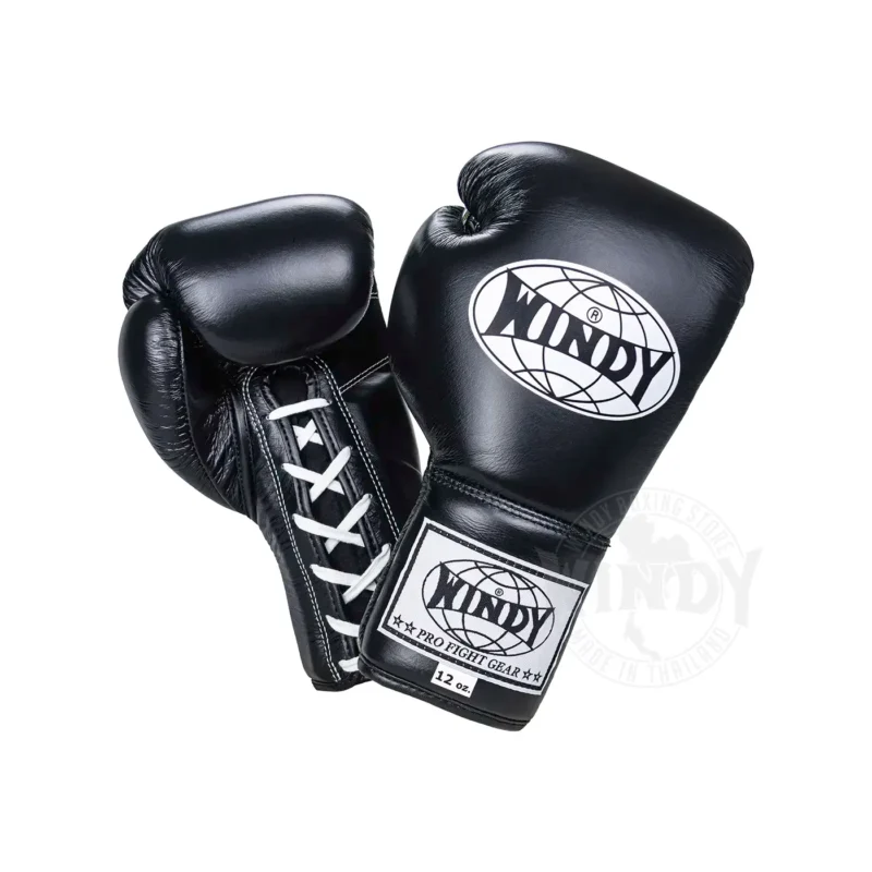 Windy Lace Up Gloves Black front and back view