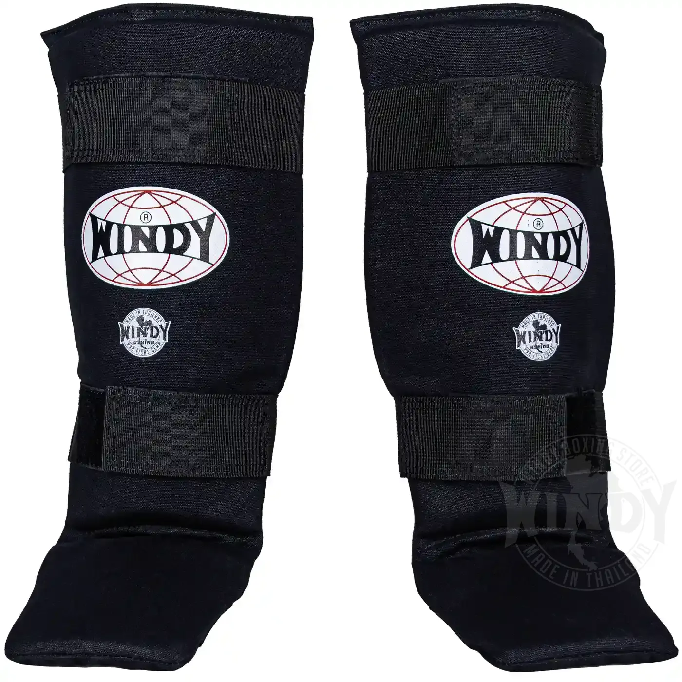 Windy Cotton Kickboxing Shin Guards in Black front view